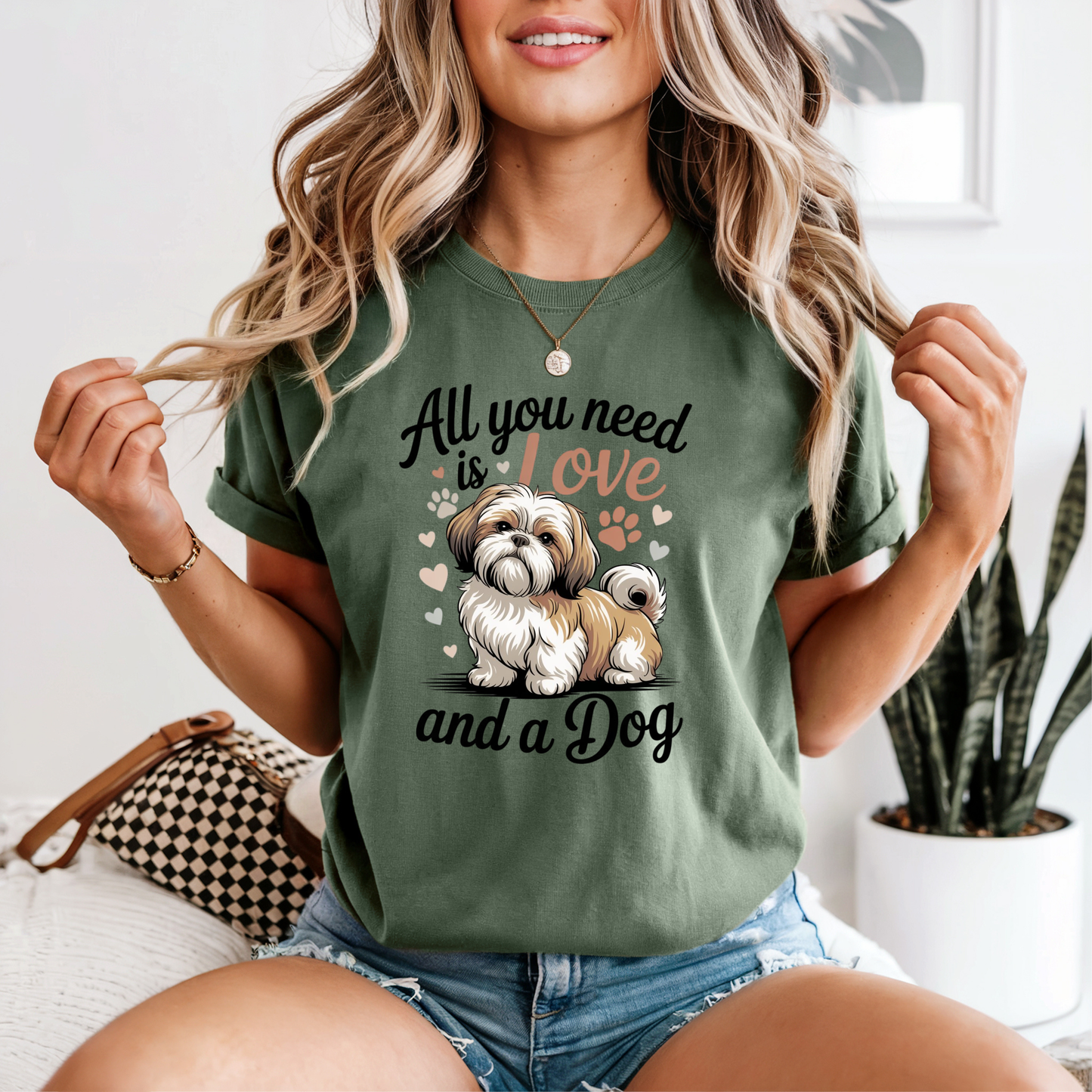All You Need is Love and a Dog Graphic Tee, Funny Humor Tee, Dog Lovers Shirt, Gift for Her, Gift for Him, Shih Tzu, Comfort Colors®