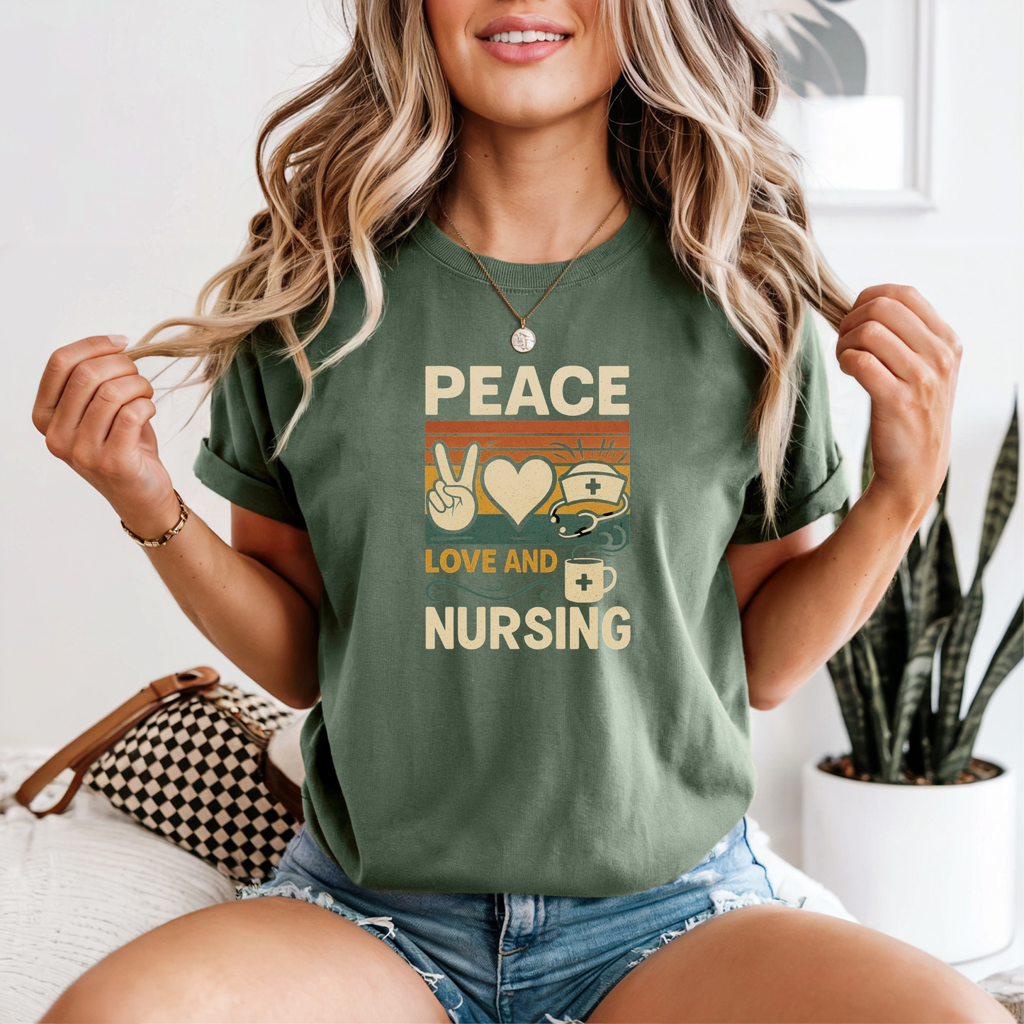 Peace, Love, and Nursing Graphic Tee, Funny Humor Tee, Healthcare Shirt, Nurse, Gift for Her, Gift for Him, Comfort Colors®