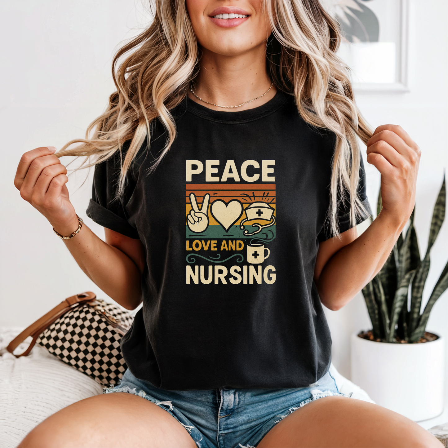 Peace, Love, and Nursing Graphic Tee, Funny Humor Tee, Healthcare Shirt, Nurse, Gift for Her, Gift for Him, Comfort Colors®