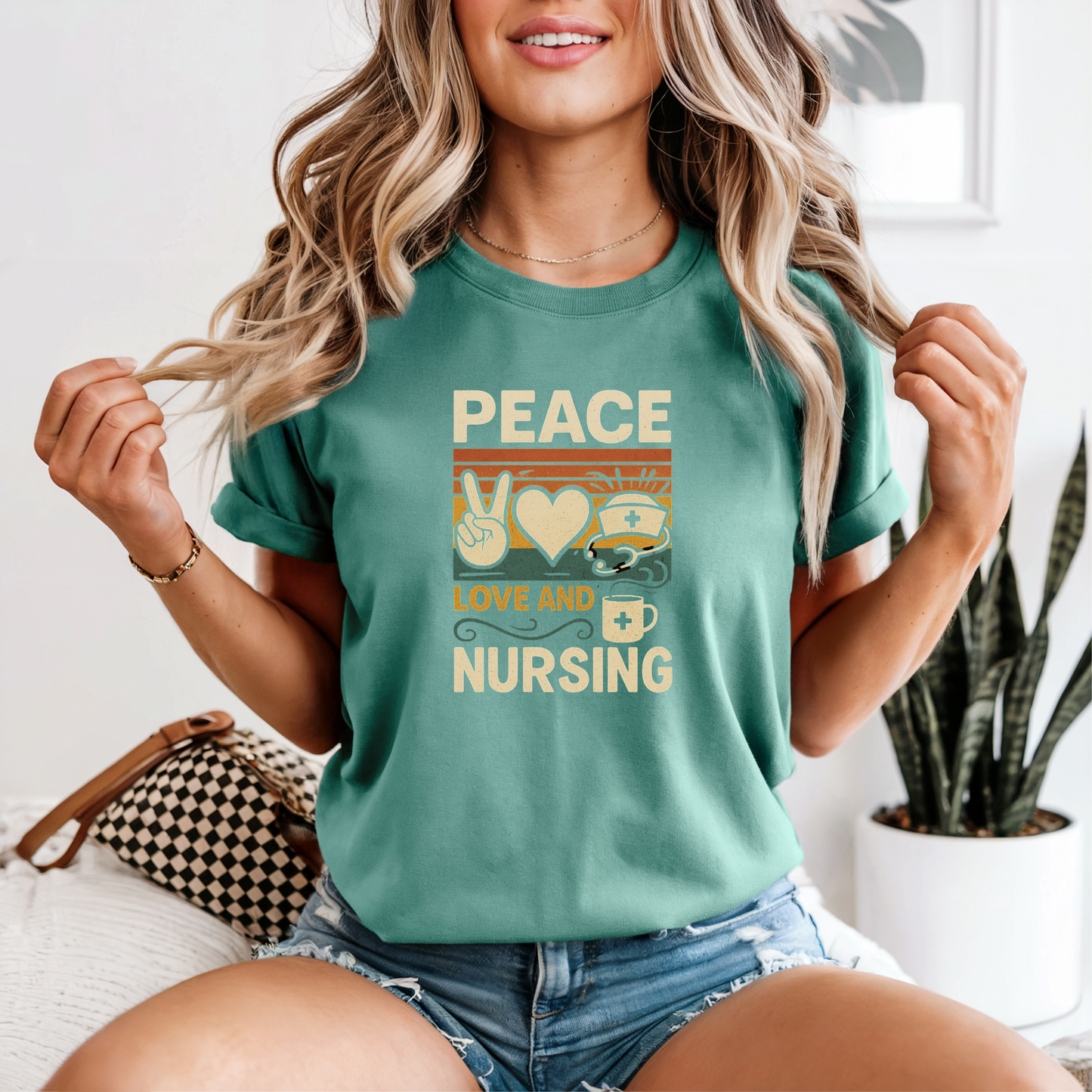 Peace, Love, and Nursing Graphic Tee, Funny Humor Tee, Healthcare Shirt, Nurse, Gift for Her, Gift for Him, Comfort Colors®