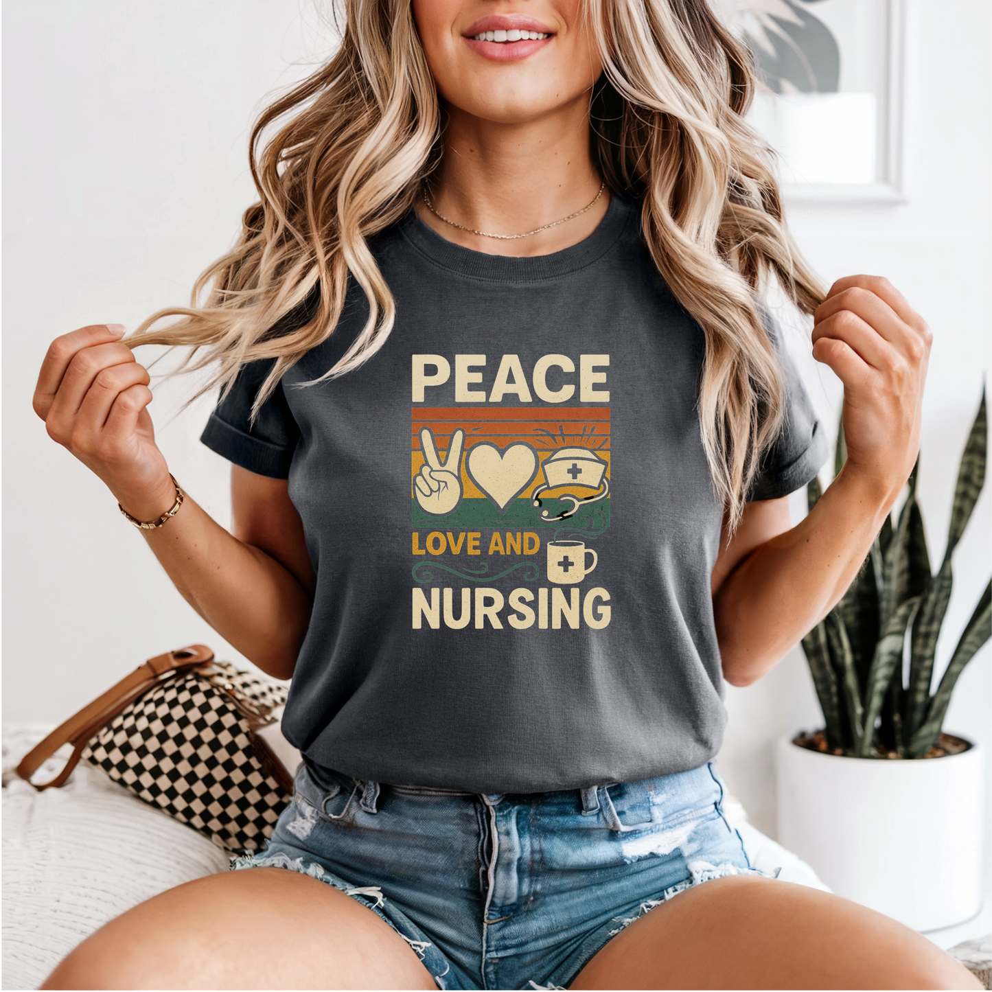Peace, Love, and Nursing Graphic Tee, Funny Humor Tee, Healthcare Shirt, Nurse, Gift for Her, Gift for Him, Comfort Colors®