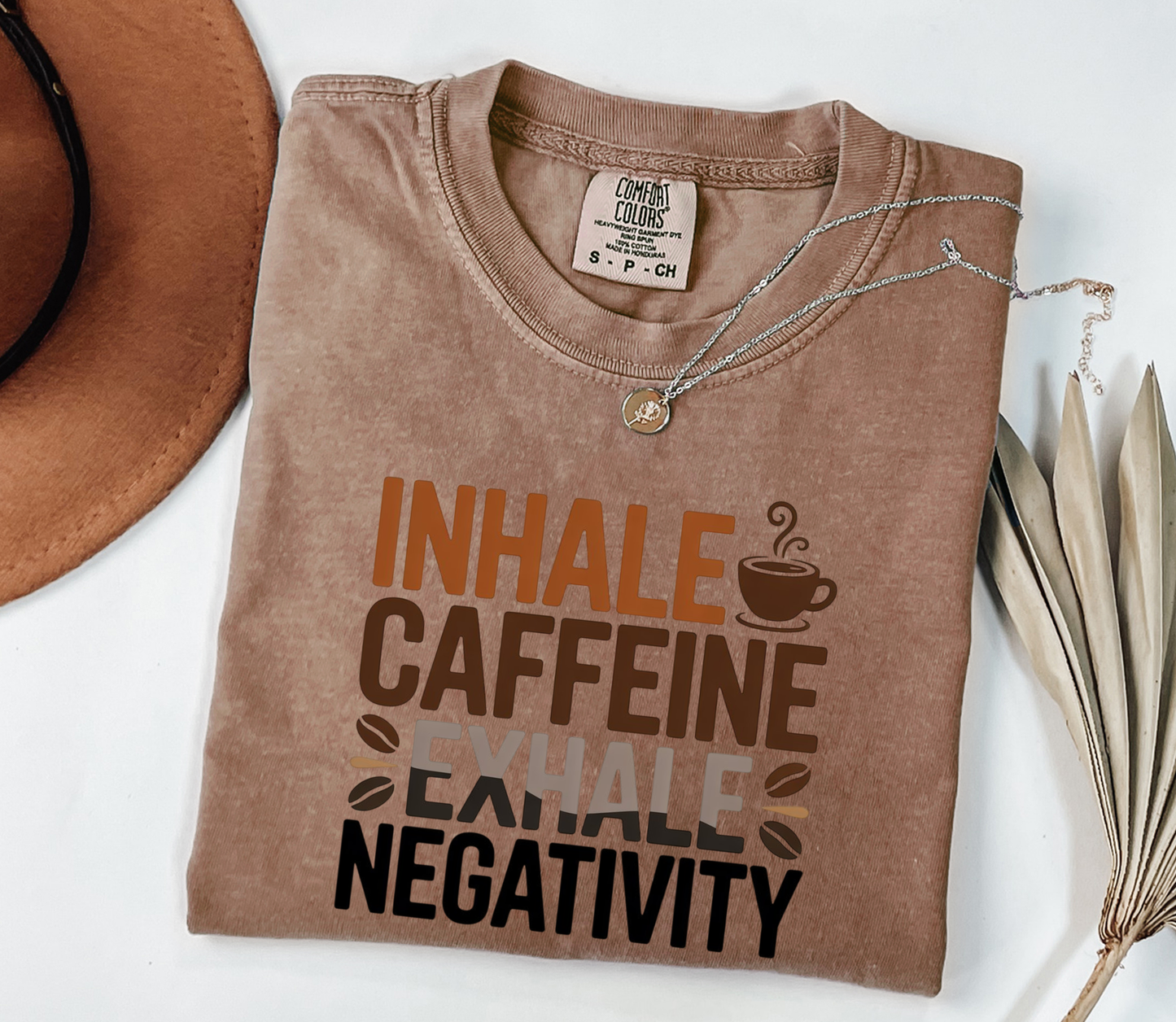 Inhale Caffeine Exhale Negativity Graphic Tee, Funny Humor Tee, Coffee Lovers Shirt, Gift for Her, Gift for Him, Comfort Colors®