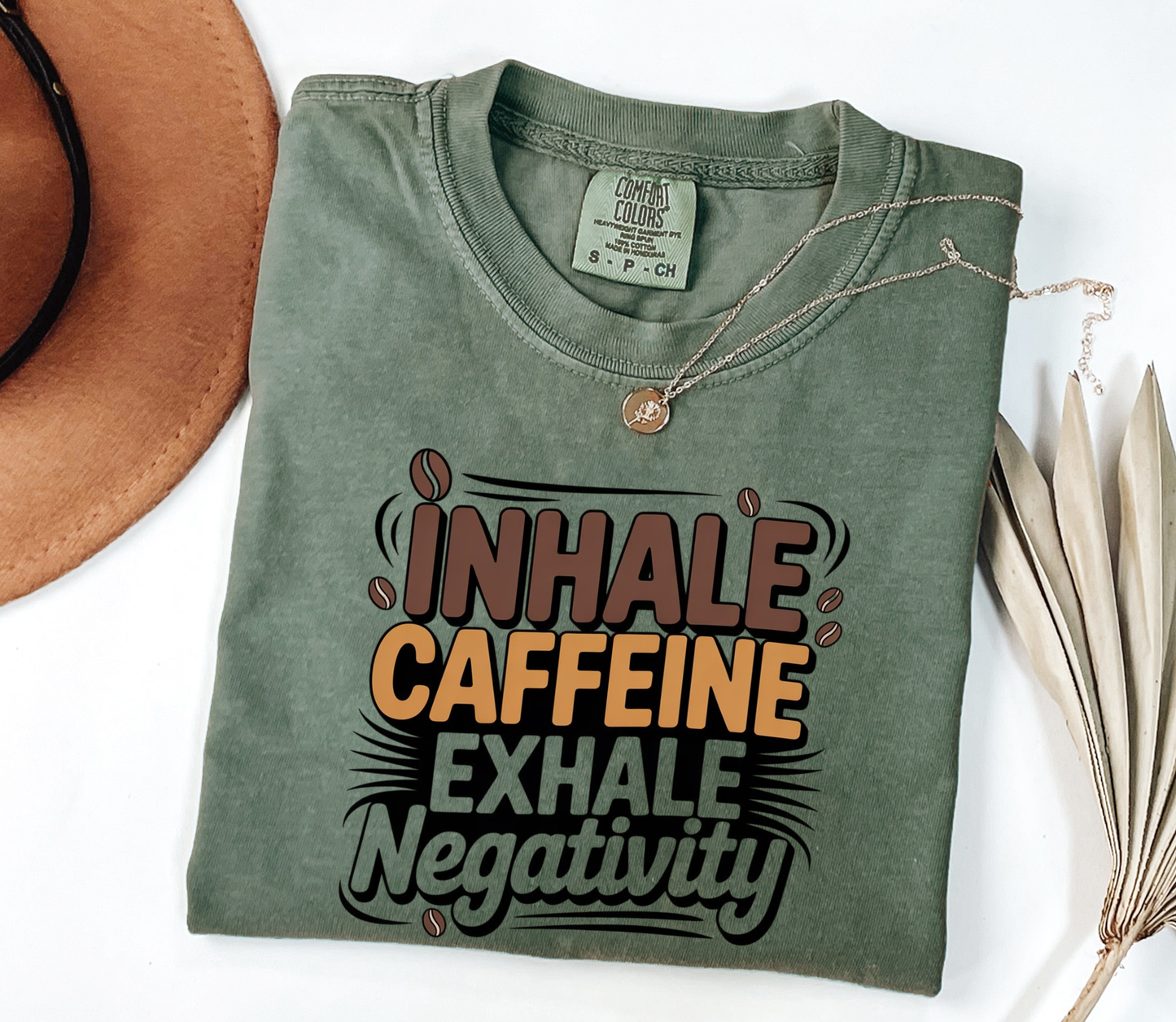 Inhale Caffeine Exhale Negativity V2 Graphic Tee, Funny Tee, Coffee Lovers Shirt, Gift for Her, Gift for Him, Comfort Colors®